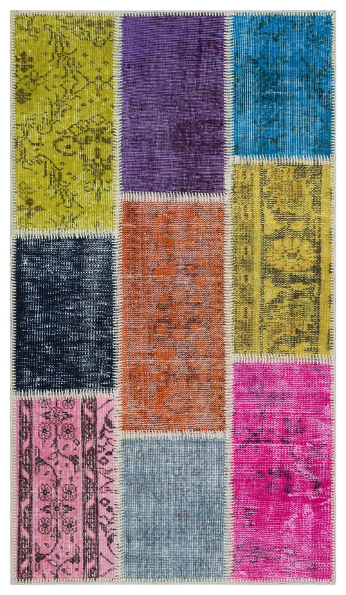 Iskece 31380 Beige Patchwork Wool Handmade Area Rug 2'7" x 4'11"