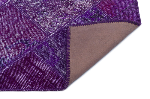 Iskece 31381 Purple Patchwork Wool Handmade Area Rug 2'7" x 4'11"