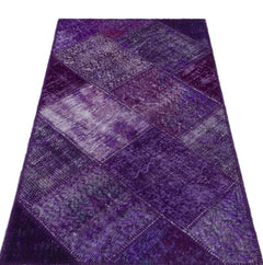 Iskece 31381 Purple Patchwork Wool Handmade Area Rug 2'7" x 4'11"