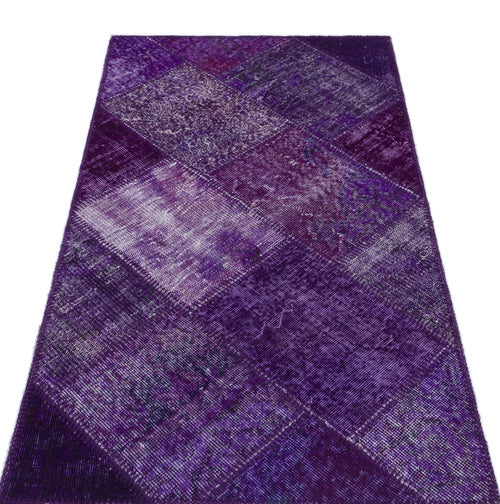 Iskece 31381 Purple Patchwork Wool Handmade Area Rug 2'7" x 4'11"
