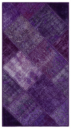 Iskece 31381 Purple Patchwork Wool Handmade Area Rug 2'7" x 4'11"