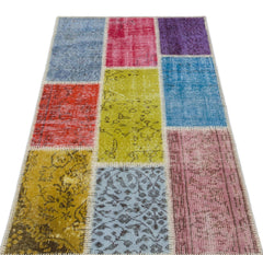 Iskece 31385 Beige Patchwork Wool Handmade Area Rug 2'7" x 4'11"