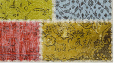 Iskece 31385 Beige Patchwork Wool Handmade Area Rug 2'7" x 4'11"