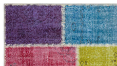 Iskece 31385 Beige Patchwork Wool Handmade Area Rug 2'7" x 4'11"