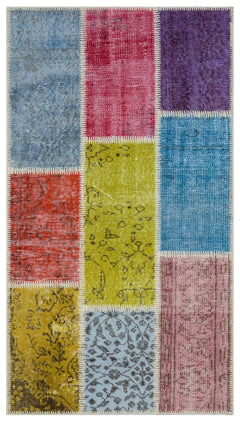 Iskece 31385 Beige Patchwork Wool Handmade Area Rug 2'7" x 4'11"