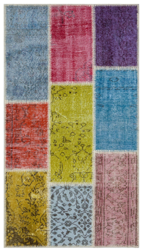 Iskece 31385 Beige Patchwork Wool Handmade Area Rug 2'7" x 4'11"