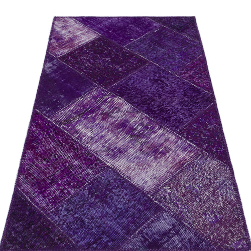 Iskece 31389 Purple Patchwork Wool Handmade Area Rug 2'7" x 4'11"