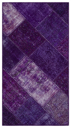 Iskece 31389 Purple Patchwork Wool Handmade Area Rug 2'7" x 4'11"