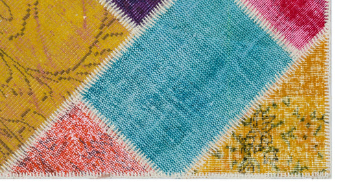 Iskece 31390 Beige Patchwork Wool Handmade Area Rug 2'7" x 4'11"