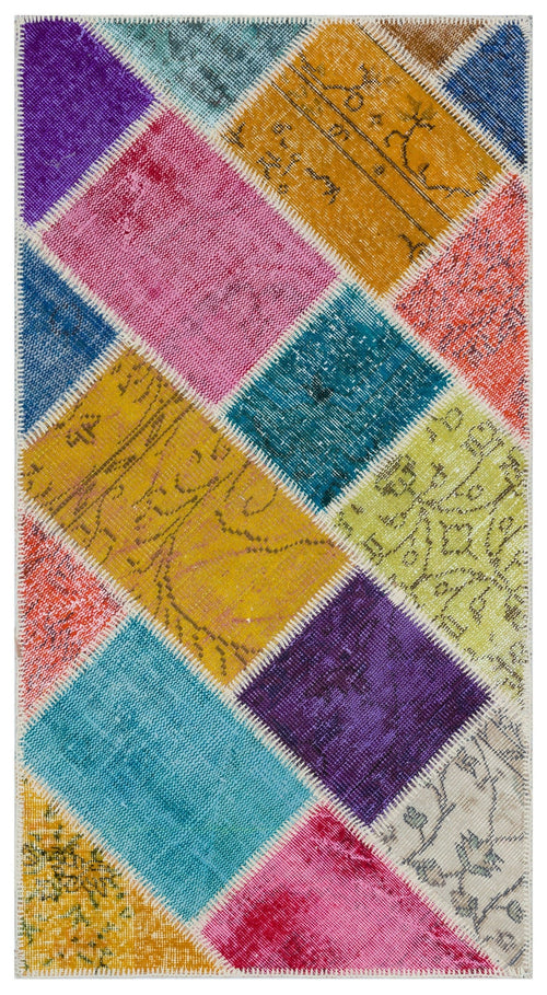 Iskece 31390 Beige Patchwork Wool Handmade Area Rug 2'7" x 4'11"