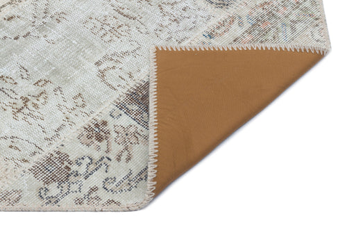 Iskece 31391 Beige Patchwork Wool Handmade Area Rug 2'7" x 4'11"