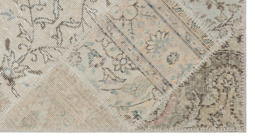 Iskece 31391 Beige Patchwork Wool Handmade Area Rug 2'7" x 4'11"