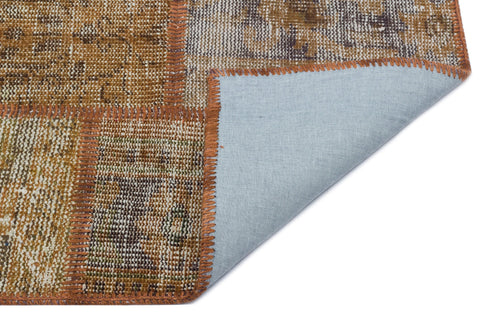 Iskece 31392 Brown Patchwork Wool Handmade Area Rug 2'7" x 4'11"