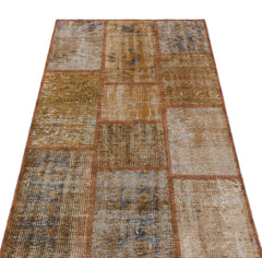 Iskece 31392 Brown Patchwork Wool Handmade Area Rug 2'7" x 4'11"