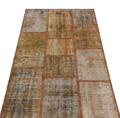 Iskece 31392 Brown Patchwork Wool Handmade Area Rug 2'7" x 4'11"