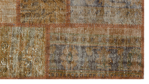 Iskece 31392 Brown Patchwork Wool Handmade Area Rug 2'7" x 4'11"