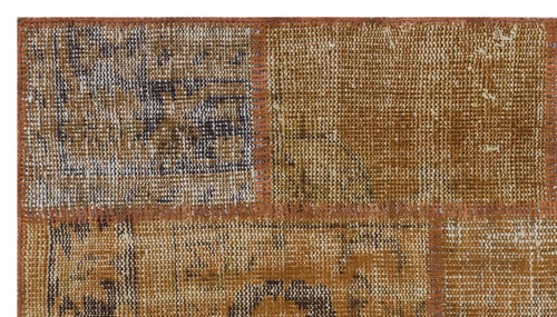 Iskece 31392 Brown Patchwork Wool Handmade Area Rug 2'7" x 4'11"