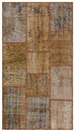 Iskece 31392 Brown Patchwork Wool Handmade Area Rug 2'7" x 4'11"