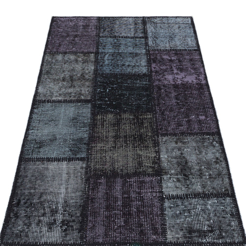 Iskece 31394 Black Patchwork Wool Handmade Area Rug 2'7" x 4'11"