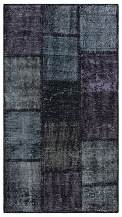 Iskece 31394 Black Patchwork Wool Handmade Area Rug 2'7" x 4'11"