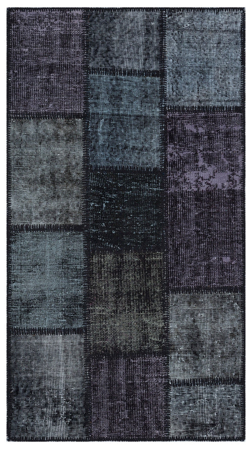 Iskece 31394 Black Patchwork Wool Handmade Area Rug 2'7" x 4'11"