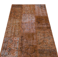 Iskece 31395 Brown Patchwork Wool Handmade Area Rug 2'7" x 4'11"