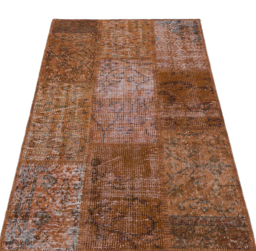 Iskece 31395 Brown Patchwork Wool Handmade Area Rug 2'7" x 4'11"