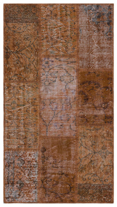 Iskece 31395 Brown Patchwork Wool Handmade Area Rug 2'7" x 4'11"