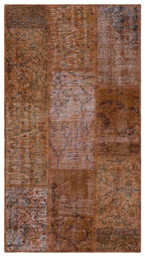 Iskece 31395 Brown Patchwork Wool Handmade Area Rug 2'7" x 4'11"