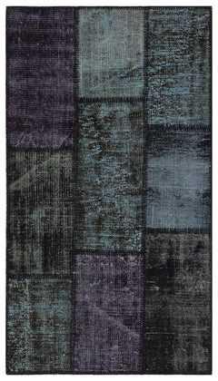 Iskece 31396 Black Patchwork Wool Handmade Area Rug 2'7" x 4'11"