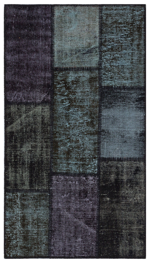 Iskece 31396 Black Patchwork Wool Handmade Area Rug 2'7" x 4'11"