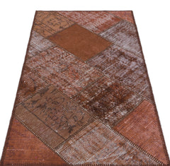 Iskece 31398 Brown Patchwork Wool Handmade Area Rug 2'7" x 4'11"