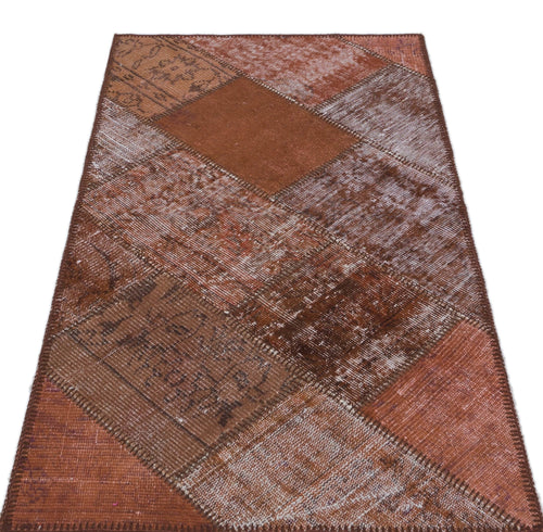 Iskece 31398 Brown Patchwork Wool Handmade Area Rug 2'7" x 4'11"