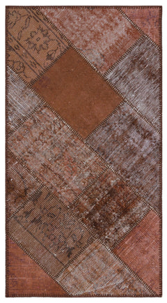 Iskece 31398 Brown Patchwork Wool Handmade Area Rug 2'7" x 4'11"