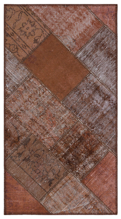 Iskece 31398 Brown Patchwork Wool Handmade Area Rug 2'7" x 4'11"