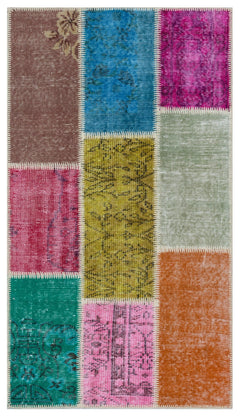 Iskece 31400 Beige Patchwork Wool Handmade Area Rug 2'7" x 4'11"