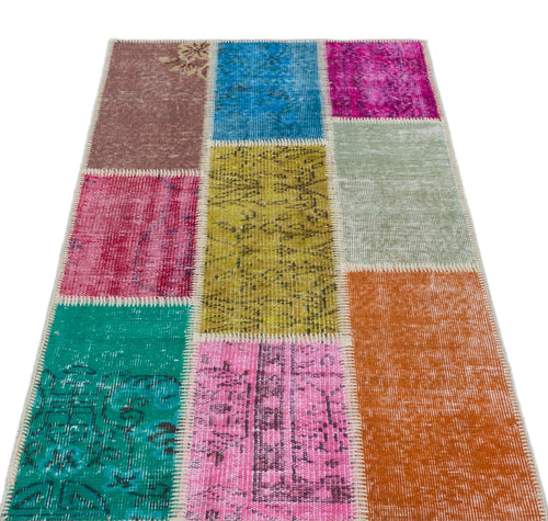 Iskece 31400 Beige Patchwork Wool Handmade Area Rug 2'7" x 4'11"