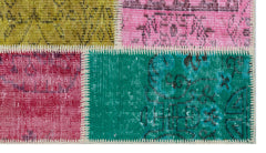 Iskece 31400 Beige Patchwork Wool Handmade Area Rug 2'7" x 4'11"