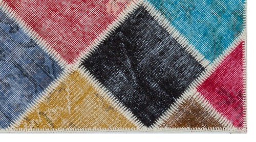 Iskece 31401 Beige Patchwork Wool Handmade Area Rug 2'7" x 4'11"