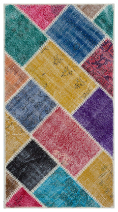 Iskece 31401 Beige Patchwork Wool Handmade Area Rug 2'7" x 4'11"