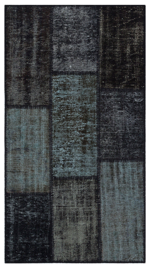 Iskece 31404 Black Patchwork Wool Handmade Area Rug 2'7" x 4'11"