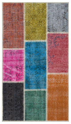 Iskece 31406 Beige Patchwork Wool Handmade Area Rug 2'7" x 4'11"