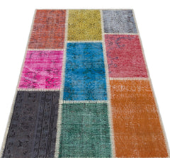 Iskece 31406 Beige Patchwork Wool Handmade Area Rug 2'7" x 4'11"