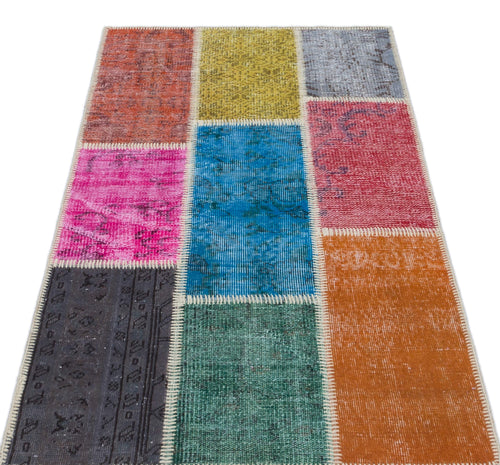 Iskece 31406 Beige Patchwork Wool Handmade Area Rug 2'7" x 4'11"