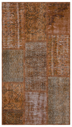 Iskece 31407 Brown Patchwork Wool Handmade Area Rug 2'7" x 4'11"