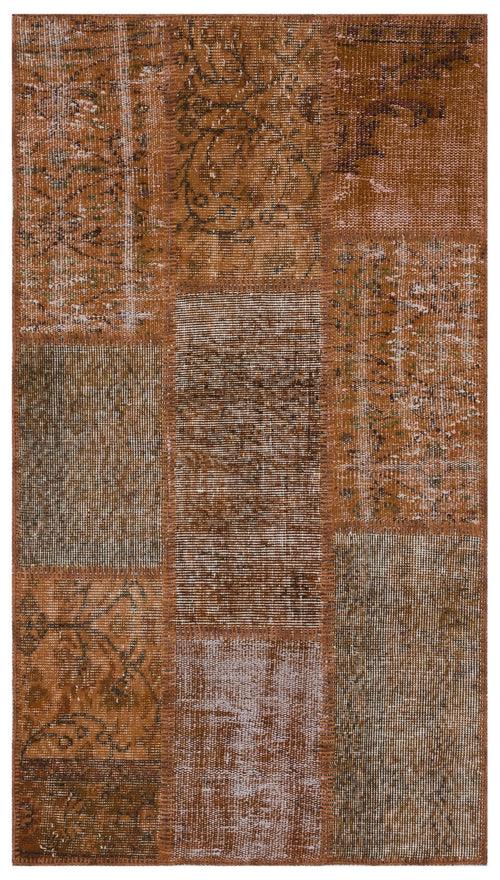 Iskece 31407 Brown Patchwork Wool Handmade Area Rug 2'7" x 4'11"