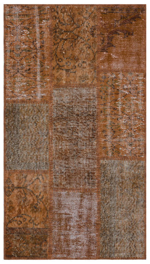 Iskece 31407 Brown Patchwork Wool Handmade Area Rug 2'7" x 4'11"