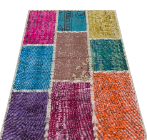 Iskece 31408 Beige Patchwork Wool Handmade Area Rug 2'7" x 4'11"