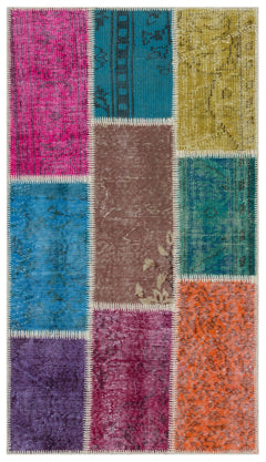 Iskece 31408 Beige Patchwork Wool Handmade Area Rug 2'7" x 4'11"