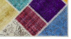 Iskece 31409 Beige Patchwork Wool Handmade Area Rug 2'7" x 4'11"